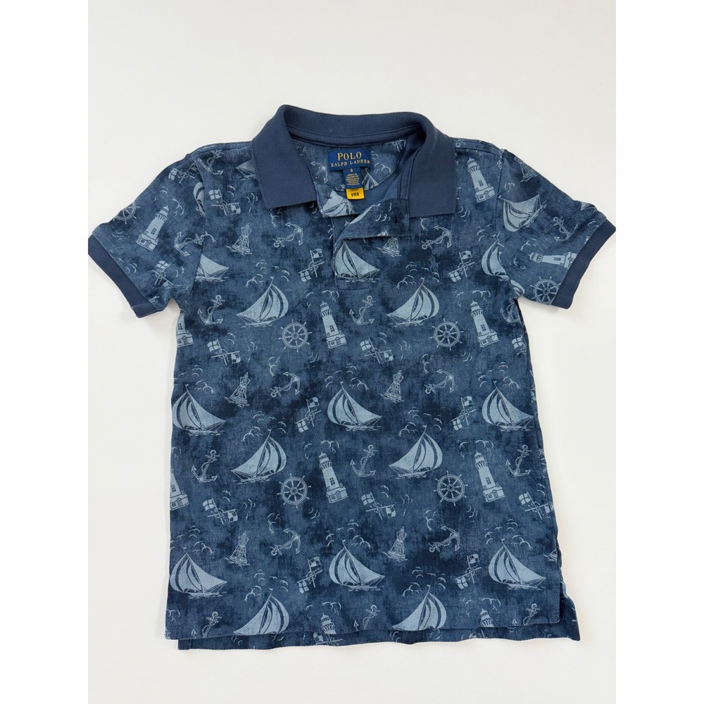 Polo Ralph Lauren Boys Nautical Sailboat Lighthouse Polo Shirt Blue Size 6